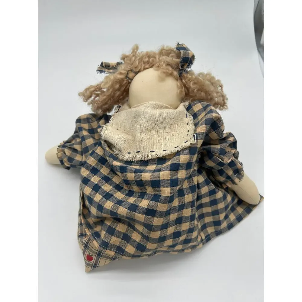 Vintage Rag Doll Plaid Dress ABC Collar Primitive Country Cloth Doll Americana